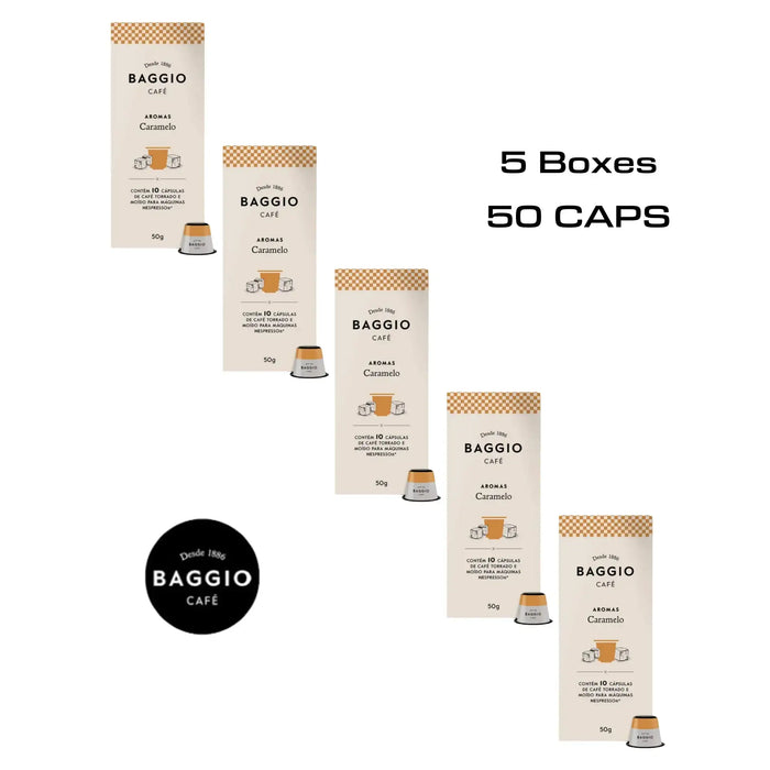 Baggio 5 Pack Nespresso Capsules Aromas Caramelo - Box 10 Capsules MKPBR - Brazilian Brands Worldwide