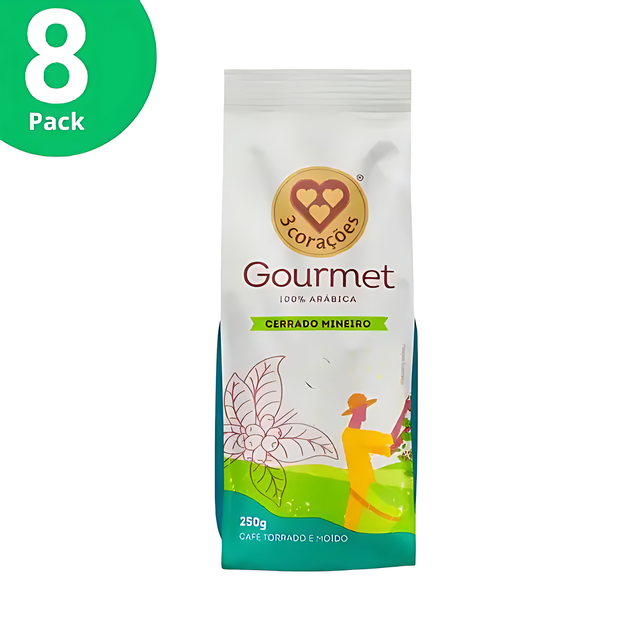 8-Pack 3 Corações Gourmet Coffee - Cerrado Mineiro Region - 8 x 250g (8.8 oz) | Brazilian Arabica Coffee