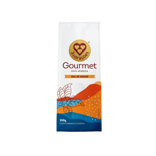 4 Packs 3 Corações Sul de Minas Gourmet Coffee - Medium Roast Ground - 4 x 250g (8.8 oz) | Sensory notes of Chestnuts and Almonds