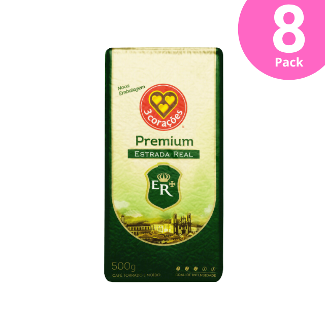 8 Packs 3 Corações Estrada Real Premium Roasted and Ground Coffee - 8 x 500g (17.6 oz) | Arabica & Robusta Blend