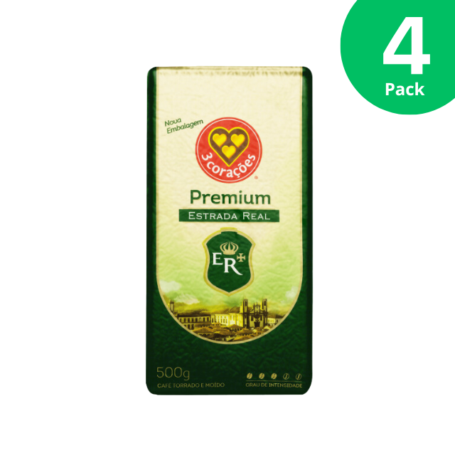 4 balení Corações Estrada Real Premium pražená a mletá káva - 4 x 500 g (17,6 oz) | Směs Arabica & Robusta