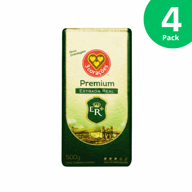 4 Packs 3 Corações Estrada Real Premium Roasted and Ground Coffee - 4 x 500g (17.6 oz) | Arabica & Robusta Blend