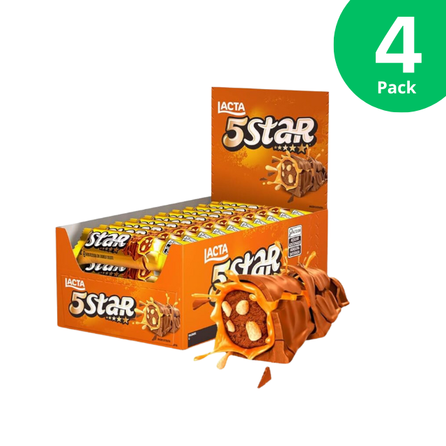 4 包 Lacta 5 星巧克力焦糖和饼干 - 4 x 盒 18 单位（总计 720 克/25.4 盎司） | 牛奶巧克力点心
