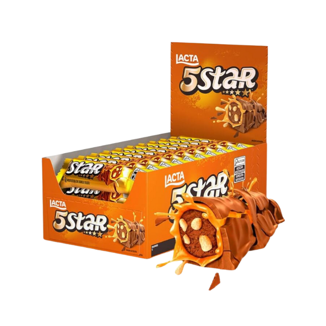 4 Packs Lacta 5 Star Chocolate Caramel & Biscuit - 4 x Box of 18 Units (720g Total / 25.4 oz) | Milk Chocolate Treats