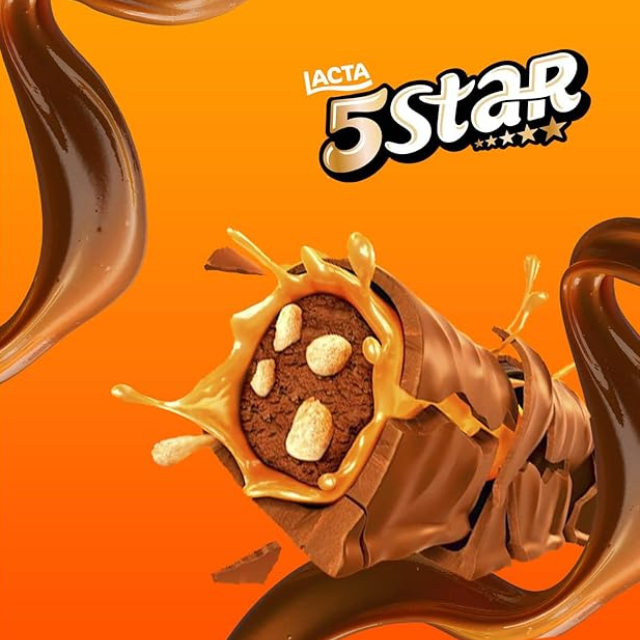 4 Packs Lacta 5 Star Chocolate Caramel & Biscuit - 4 x 40g (1.4 oz each) | Milk Chocolate Treats