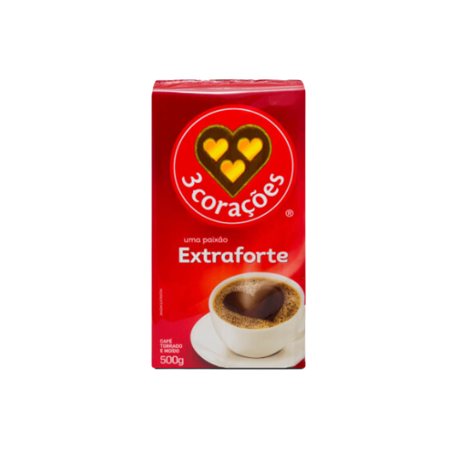 4 Pack 3 Corações Extra Forte Vacuum-Sealed Roasted and Ground Coffee - 4 x 500g (17.6 oz)