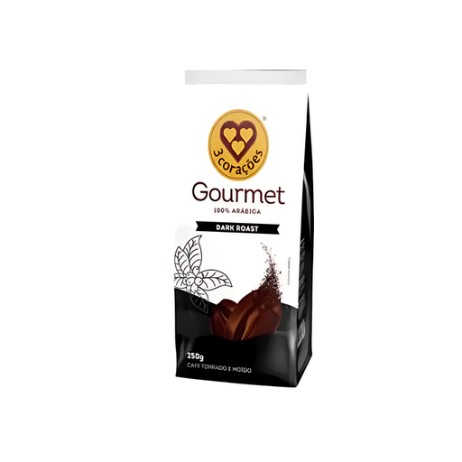 3 Corações Gourmet Dark Roast Coffee - Roasted and Ground, 250g (8.8 oz)