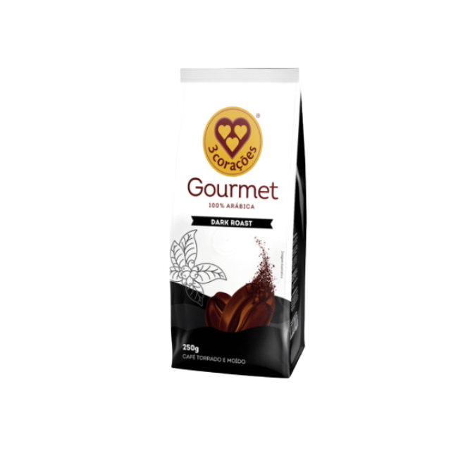 4 Packs 3 Corações Gourmet Dark Roast Coffee - Roasted and Ground, 4 x 250g (8.8 oz) - Brazilian Arabica Coffee