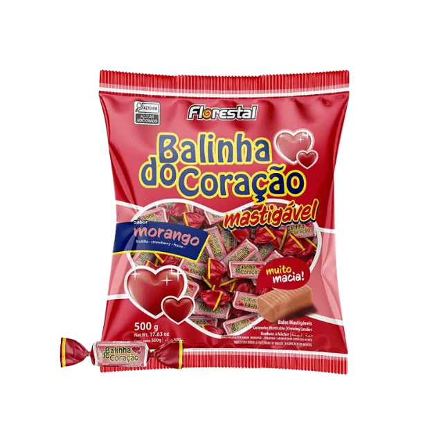 4 paquetes de caramelos masticables de fresa súper suaves Florestal - Caramelo de corazón - 4 x 500 g (17,6 oz)