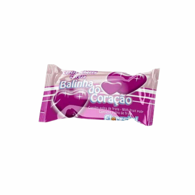 8 Packs Florestal Heart-Shaped Hard Candy - Cherry & Condensed Milk Flavor - Balinha do Coração - 8 x 500g (17.6 oz)