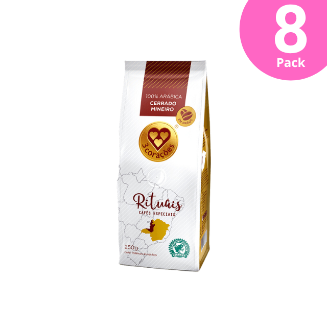 8 Packs 3 Corações Rituais Cerrado Mineiro Whole Bean Coffee - 8 x 250g (8.8 oz)