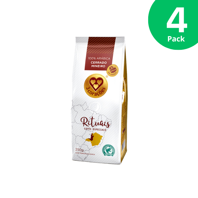 4 Packs 3 Corações Rituais Cerrado Mineiro Whole Bean Coffee - 4 x 250g (8.8 oz)