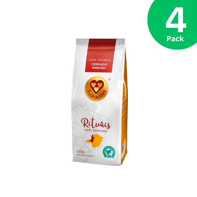 4 Pack 3 Corações Rituais Cerrado Mineiro Ground Coffee - 4 x 250g (8.8 oz)