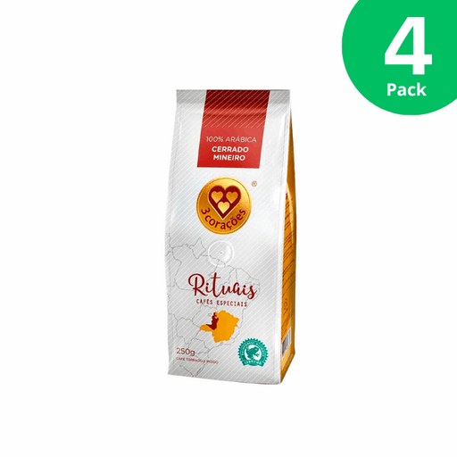 4-Pack 3 Corações Rituais Cerrado Mineiro Ground Coffee - 4 x 250g (8.8 oz) - Brazilian Arabica Coffee