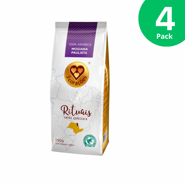 4-Pack 3 Corações Rituais Mogiana Paulista Ground Coffee - 4 x 250g (8.8 oz) - Brazilian Arabica Coffee