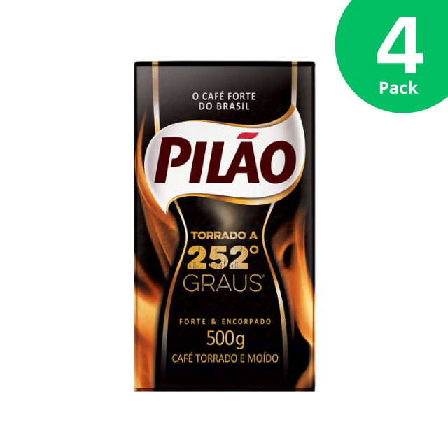 4 balení Pilão 252° pražená a mletá káva – 4 x 500 g (17,6 oz) vakuově uzavřené | Nejsilnější káva Brazílie