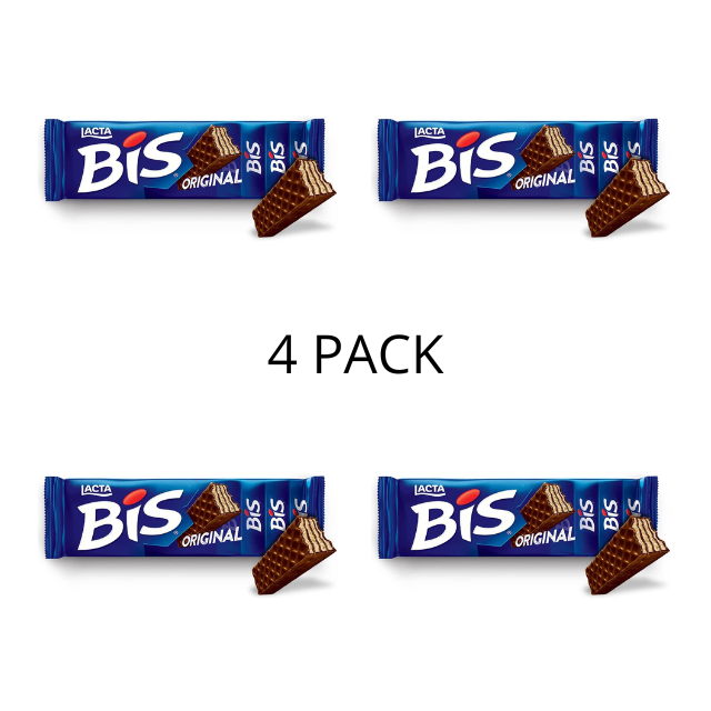 4 paquetes de oblea de chocolate Lacta BIS: chocolate con leche envuelta individualmente y galletas de oblea crujientes (4 x 100,8 g / 3,55 oz / 20 unidades)