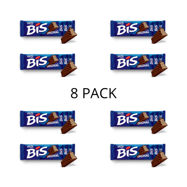 Paquet de 8 gaufrettes au chocolat Lacta BIS : chocolat au lait et biscuits croustillants emballés individuellement (8 x 100,8 g / 3,55 oz / 20 unités)