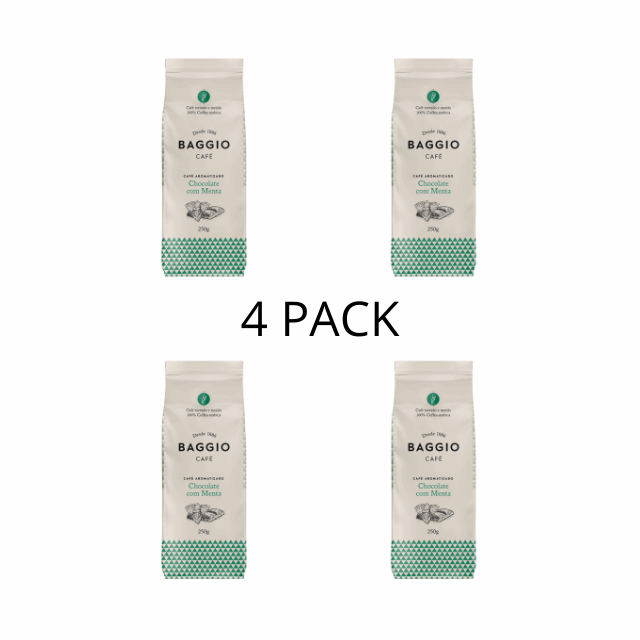 4-Pack BAGGIO Aromas Chocolate Mint Flavored Ground Coffee: A Refreshing Fusion of Chocolate and Mint (4 x 250g / 8.8oz) - Brazilian Arabica Coffee