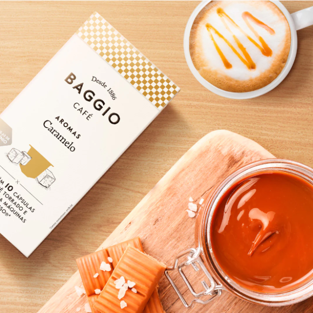 8 Packungen BAGGIO Kaffee-Karamell-Nespresso®-Kapseln: Ein süßer und cremiger Genuss (8 x 10 Kapseln) – brasilianischer Arabica-Kaffee