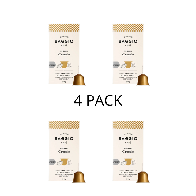 4 Packs BAGGIO Coffee Caramel Nespresso® Capsules: A Sweet and Creamy Indulgence (4 x 10 Capsules)