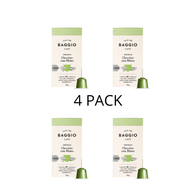 4 Packs BAGGIO Chocolate Mint Nespresso® Capsules: A Refreshing Fusion of Chocolate and Mint (4 x 10 Capsules)