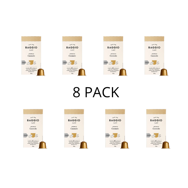 8 Packs BAGGIO Coffee Caramel Nespresso® Capsules: A Sweet and Creamy Indulgence (8 x 10 Capsules) - Brazilian Arabica Coffee