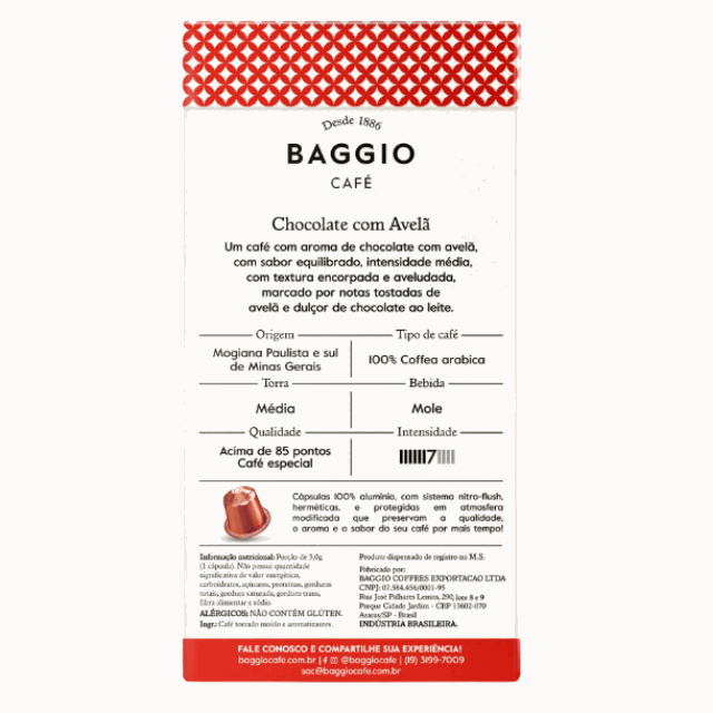 4 Packs BAGGIO Coffee Chocolate Hazelnut Nespresso® Capsules: A Delightful Fusion of Chocolate and Hazelnut (4 x 10 Capsules) - Brazilian Arabica Coffee