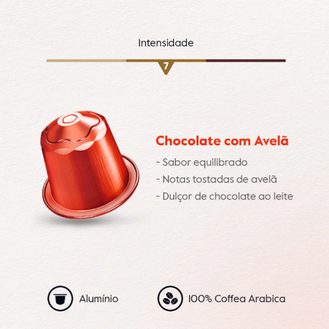 BAGGIO Café Chocolate Avellana Nespresso® Cápsulas: Una Deliciosa Fusión de Chocolate y Avellana (10 Cápsulas) - Café Arábica Brasileño