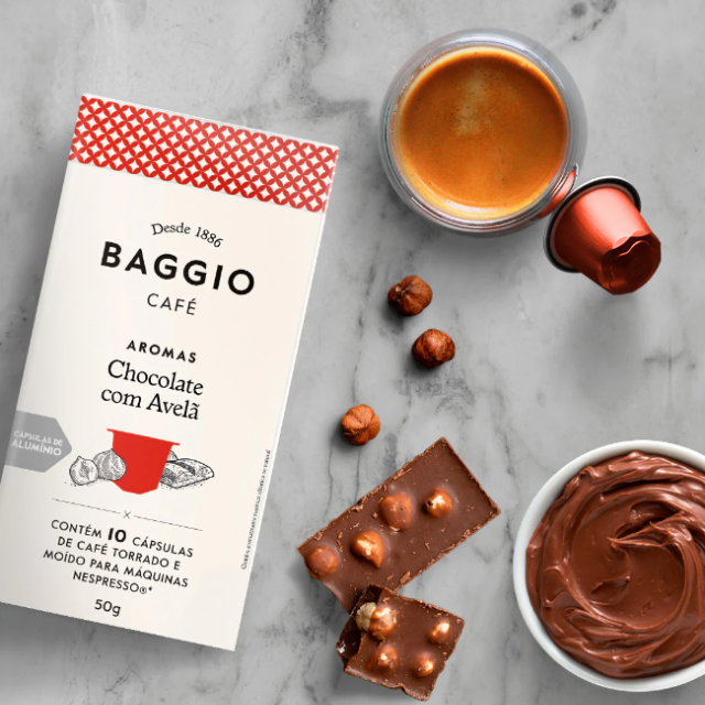 BAGGIO Café Chocolate Avellana Nespresso® Cápsulas: Una Deliciosa Fusión de Chocolate y Avellana (10 Cápsulas) - Café Arábica Brasileño
