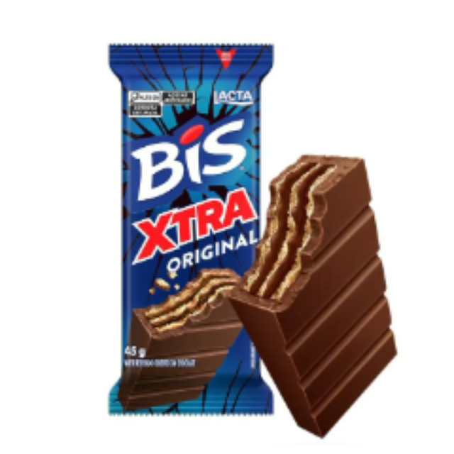 Paquet de 4 chocolats au lait Bis Xtra (4 x 45 g / 1,59 oz) Lacta | Gaufrette croquante et chocolat au lait riche