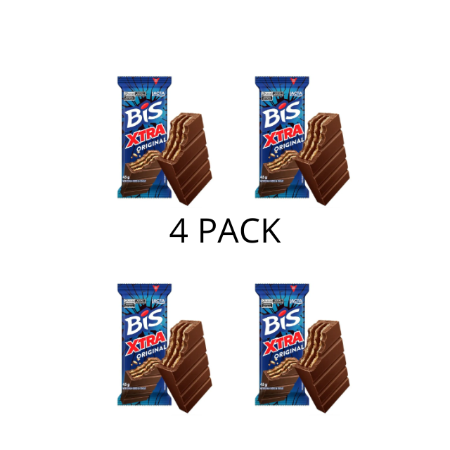 4 Packs Bis Xtra Milk Chocolate (4 x 45g / 1.59oz) Lacta | Crunchy Wafer & Rich Milk Chocolate
