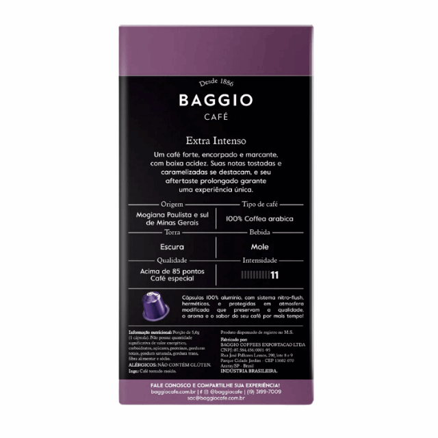 4-Pack BAGGIO Extra Intense Brazilian Coffee Capsules - Dark Roast, Arabica  (4 x 10 Capsules) Compatible with Nespresso® Machines