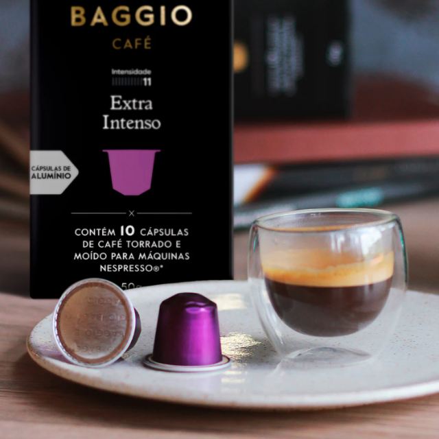 Paquete de 8 Cápsulas de Café Brasileño Extra Intenso BAGGIO - Tostado Oscuro, Arábica (8 x 10 Cápsulas) Compatibles con Máquinas Nespresso®
