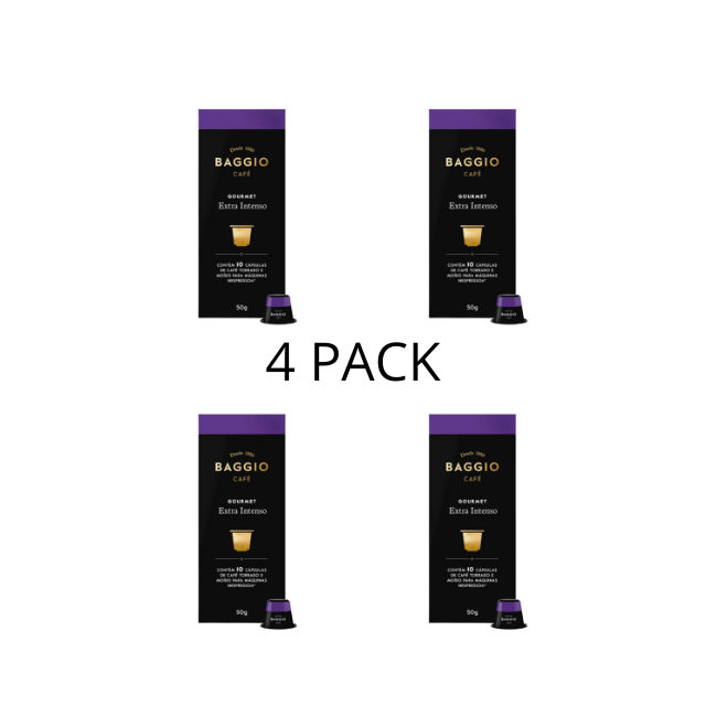 Paquet de 4 capsules de café brésilien extra intense BAGGIO - torréfaction foncée, Arabica (4 x 10 capsules) compatibles avec les machines Nespresso®