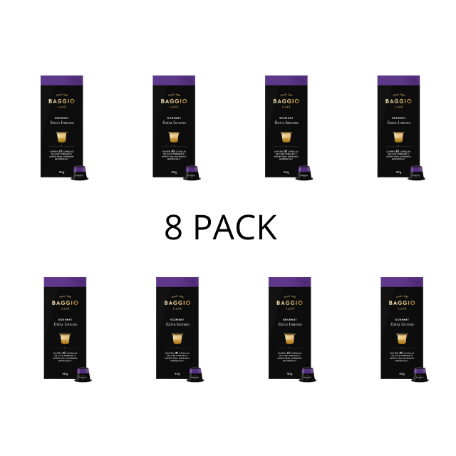 8 paquetes de cápsulas de café brasileño extra intenso BAGGIO - tostado oscuro, arábica (8 x 10 cápsulas) compatibles con máquinas Nespresso®