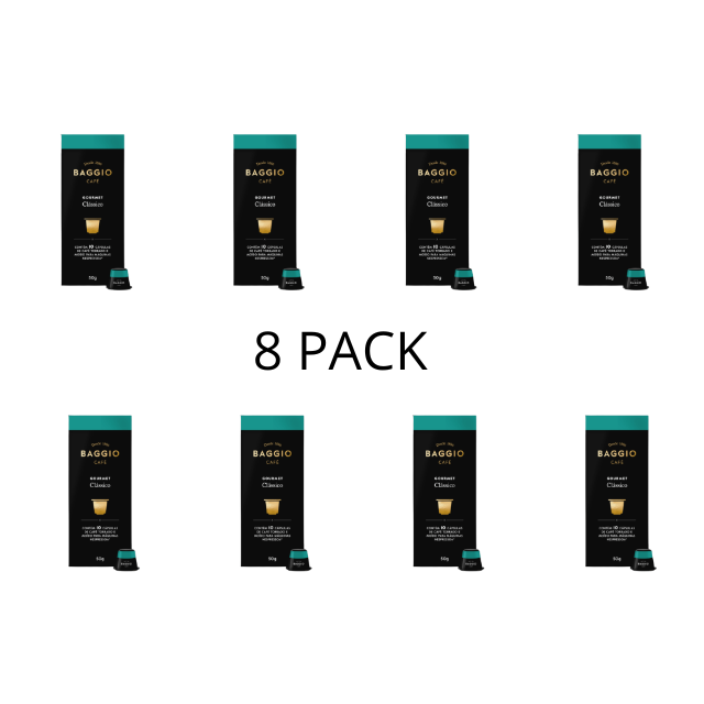 8 Packs Baggio Classic Artisanal Coffee Capsules - Medium Roast Arabica, 8 x 10-Pack for Nespresso® - Brazilian Arabica Coffee