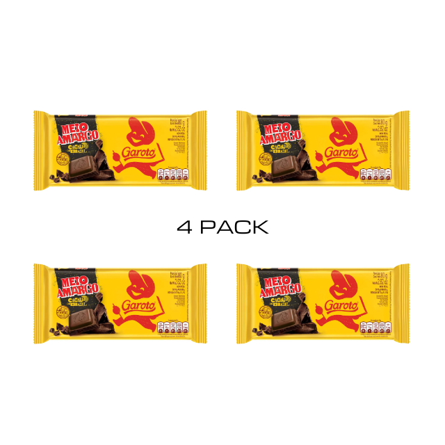 Semi-Sweet Chocolate Tablet 80g (2.82oz) GAROTO - Pack of 4