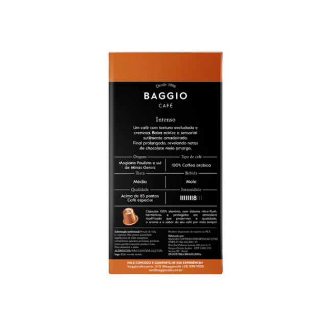 8 Packs Baggio Intenso Coffee Capsules for Nespresso - Rich & Wood-Toned Aroma - 8 x 10 Capsules - Brazilian Arabica Coffee