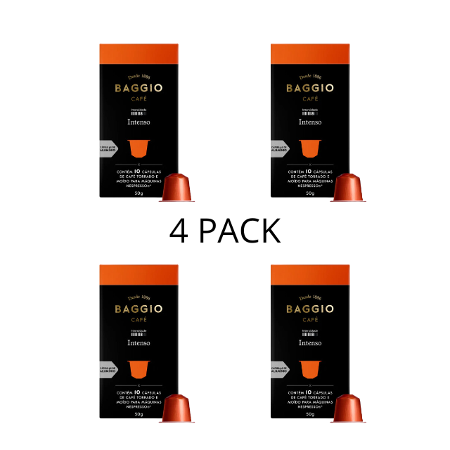 4 paquetes de cápsulas de café Baggio Intenso para Nespresso - Aroma rico y con tonos de madera - 4 x 10 cápsulas - Café Arábica brasileño