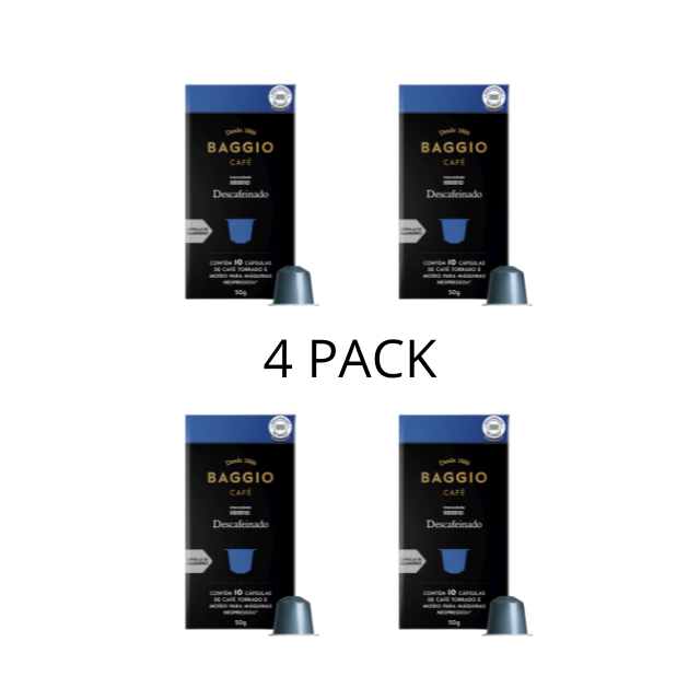 4 Packs Baggio Decaffeinated - Premium Decaf Coffee Capsules, 4 x 10 Capsules for Nespresso® | Rich Fruit Notes & Velvety Texture - Brazilian Arabica Coffee
