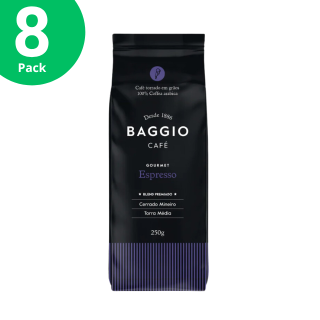 8 paquetes de granos de espresso especiales Baggio Café - 8 x 250 g (8,81 oz) - Café brasileño galardonado - Café Arábica brasileño