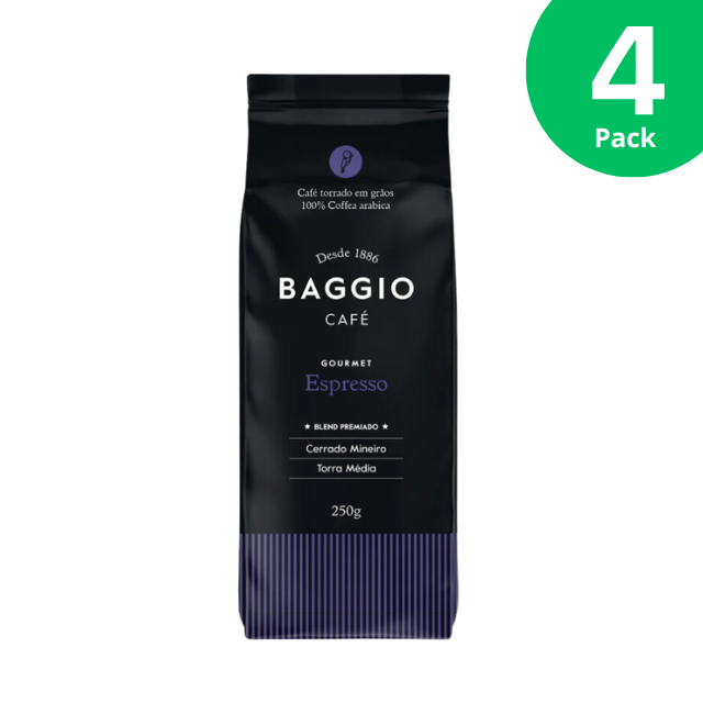 4 paquetes de granos de espresso especiales Baggio Café - 4x 250 g (8,81 oz) - Café brasileño galardonado - Café Arábica brasileño