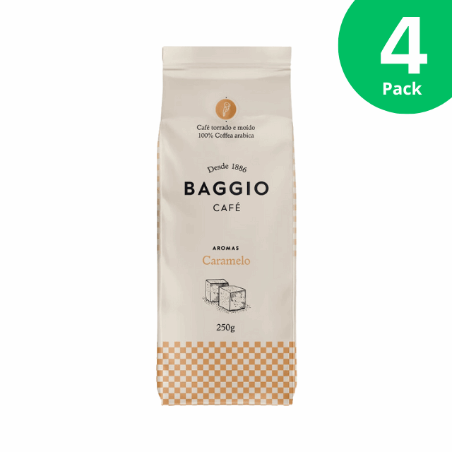 4-Pack Baggio Aromas Caramel Coffee - Roasted and Ground  Bundle (4 x 0.25kg - 8.81oz) | Lactose-Free & Gluten-Free - Brazilian Arabica Coffee