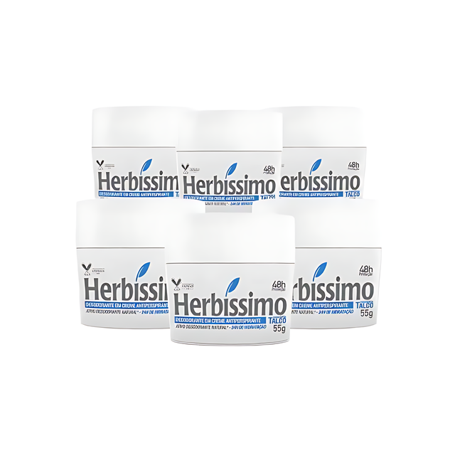 6-Pack Herbíssimo Talc Antiperspirant Cream Deodorant Kit – 48H Protection – Buy now at MKPBR.COM – Worldwide Shipping