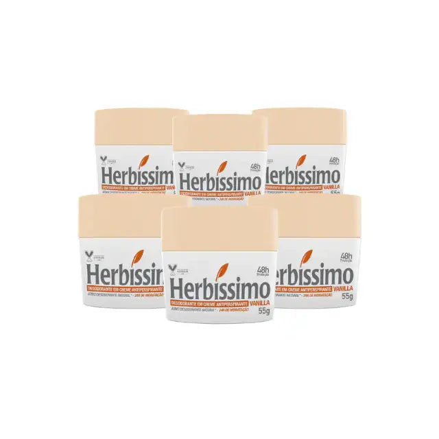 6-Pack Herbíssimo Vanilla Antiperspirant Cream Deodorant Kit – 48H Protection – Buy now at MKPBR.COM – Worldwide Shipping
