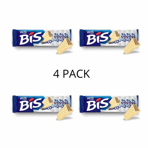 4-Pack Lacta White BIS / Bis Branco: Individually Wrapped White Chocolate & Crispy Wafer Treat (4 x 100.8g / 3.55oz / 20 Count)