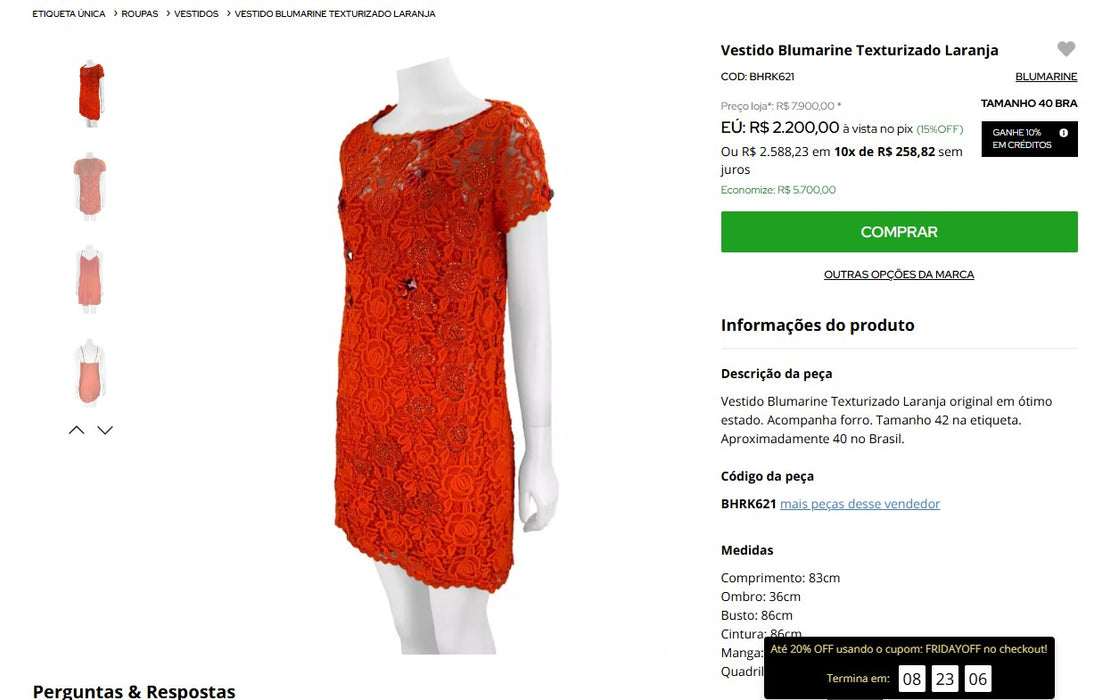 Personal Shopper | Acquista dal Brasile - Vestito Blumarine Texturizzato Arancione - 1 articolo - DDP