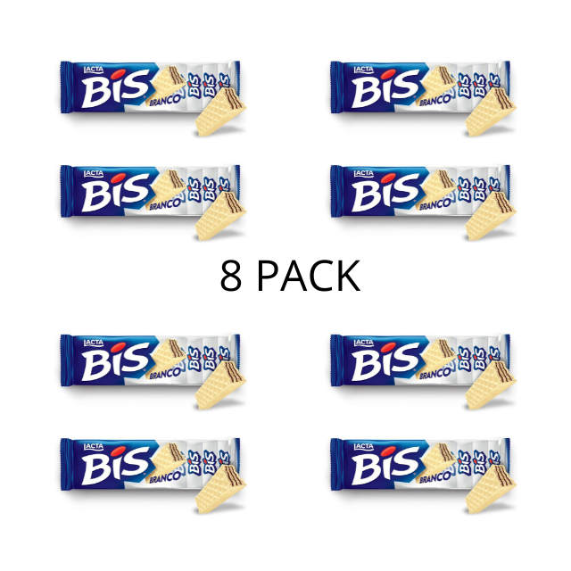 8 عبوات Lacta White BIS / Bis Branco: شوكولاتة بيضاء مغلفة بشكل فردي وحلوى الويفر المقرمشة (8 × 100.8 جم / 3.55 أونصة / 20 قطعة)