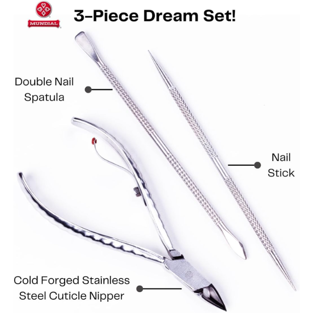 Mundial 778-EP Professional Premium Manicure Kit - Stainless Steel Cuticle Nipper, Spatula, and Stick for Salon-Perfect Results - 3.88 oz (110 g)